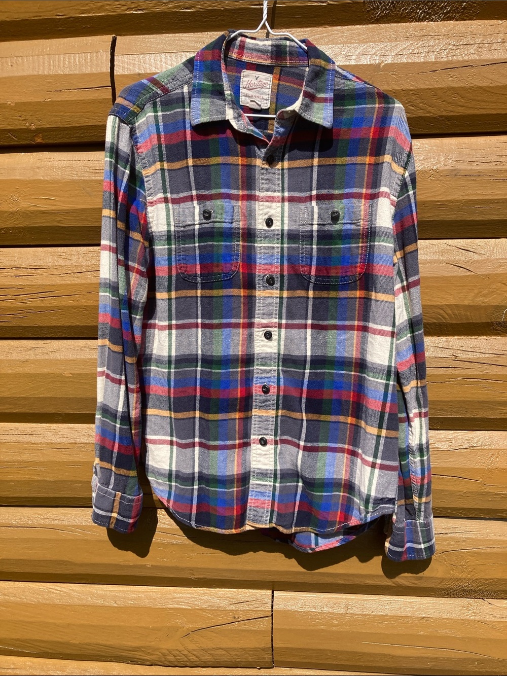 AEO Heritage mens M plaid flannel button down shirt multi colored cotton